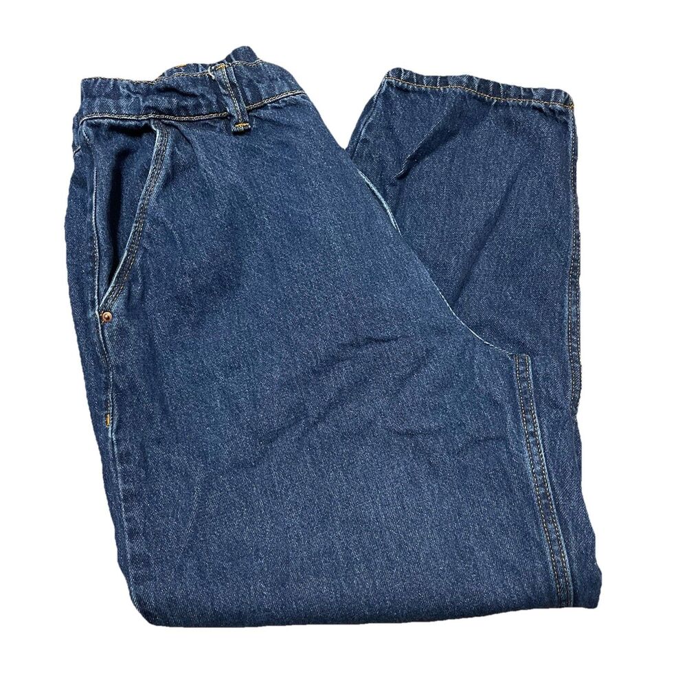 Zara Women’s Jeans Size 8 Baggy Wide Leg Skater Dark Blue High Rise Elastic Wais